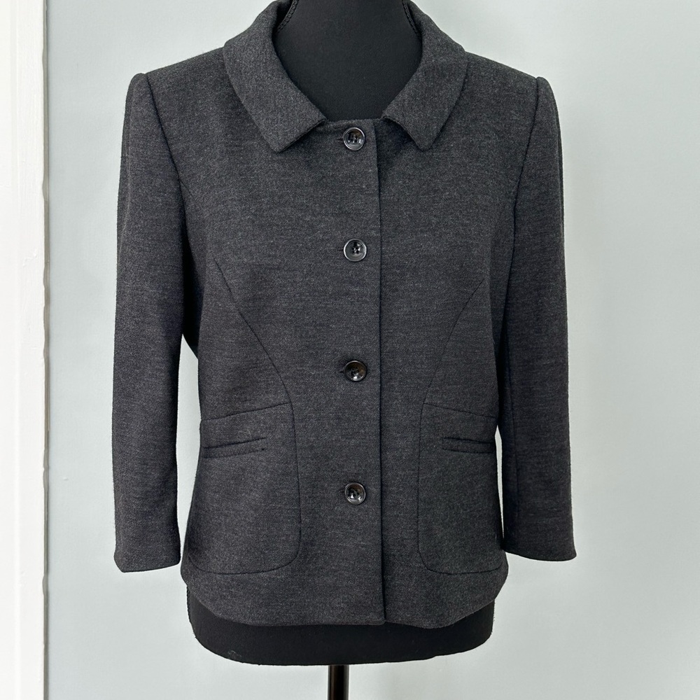 Judith & Charles Charcoal Grey Wool Flannel Blazer | Made in 🇨🇦 | Size 10